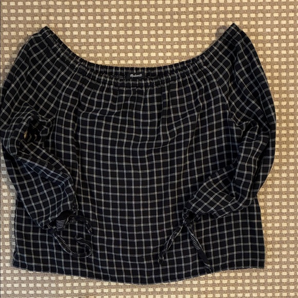 Madewell Tops - Madewell Black and White Plaid Off-Shoulder Top